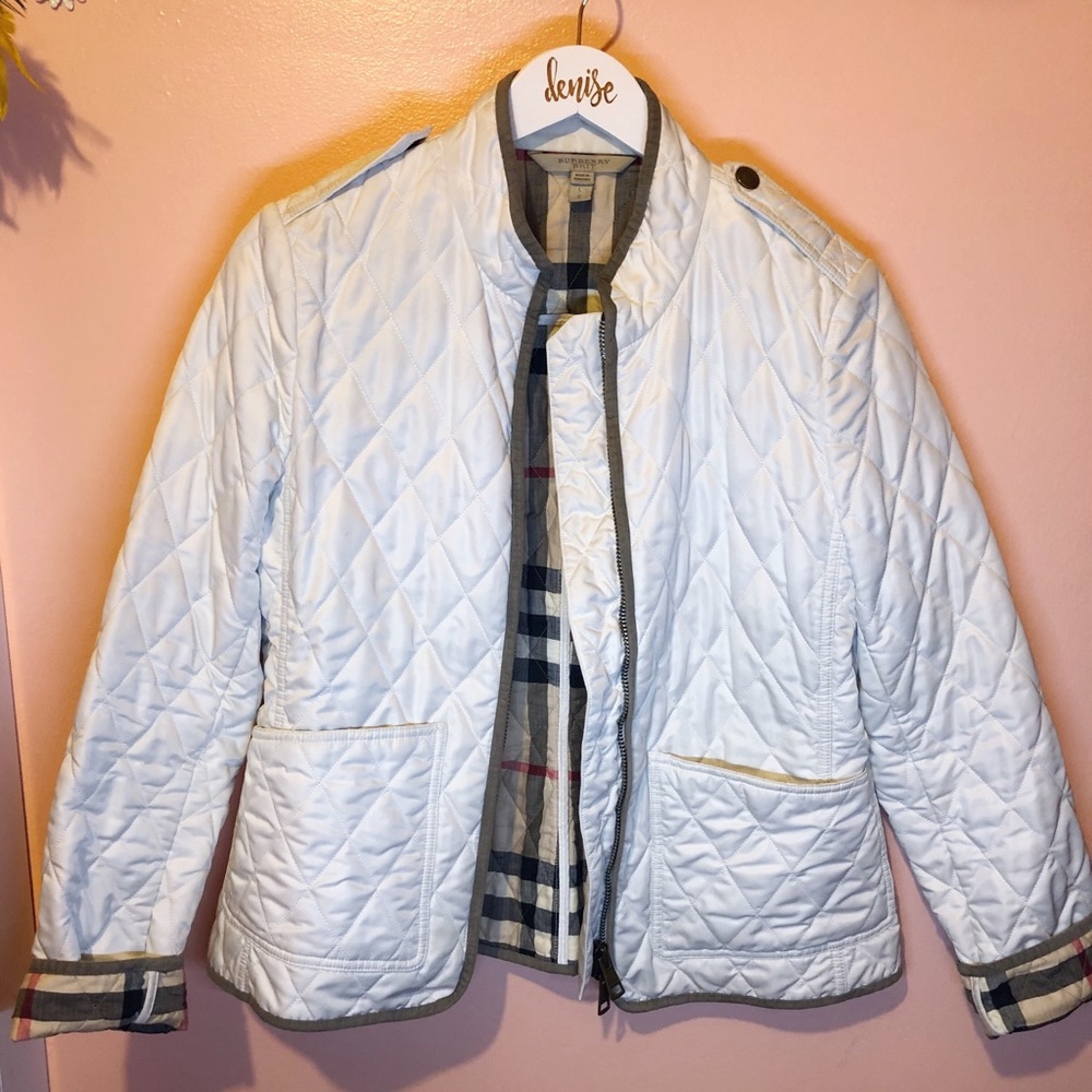 Burberry White Diamond Quilted Jacket - Sz L